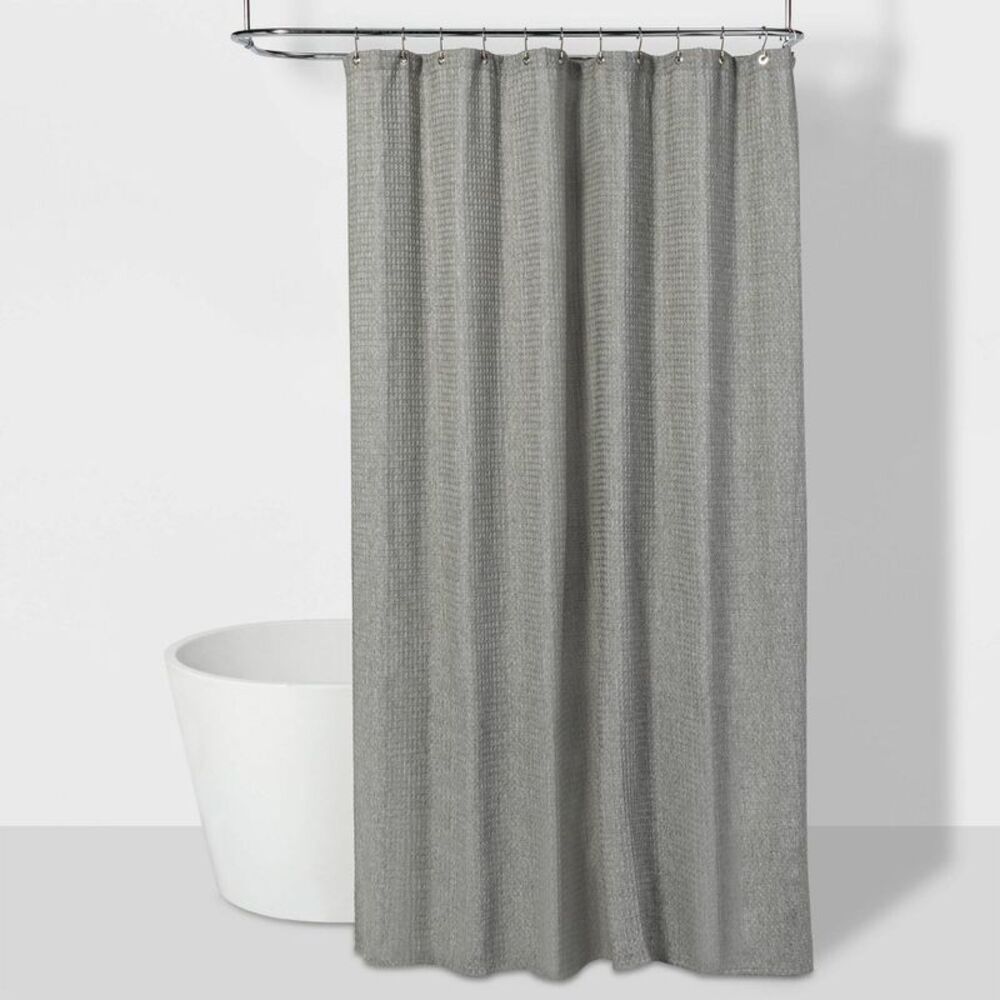 72"x84" Extra Long Waffle Weave Shower Curtain Gray - Threshold